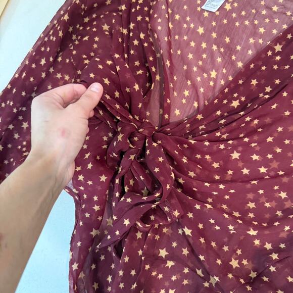 Free People Star Dazed Burgundy Gold Boho Kimono OS Festival Celestial Fairycore - Picture 6 of 8